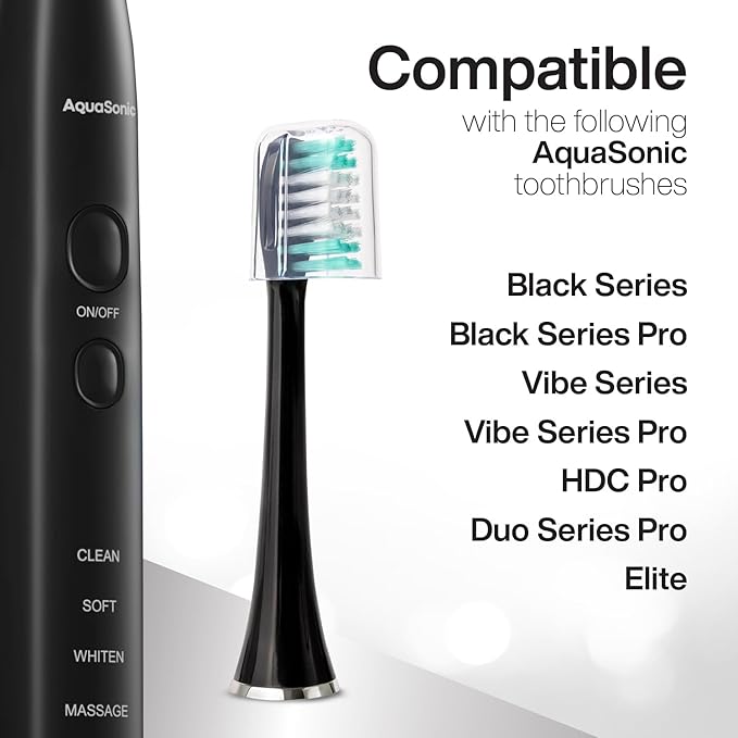 AquaSonic Standard Replacement Brush Heads | ADA Accepted | for Normal & Sensitive Teeth | Compatible with Many AquaSonic Toothbrush Handles (8 Pack Black)