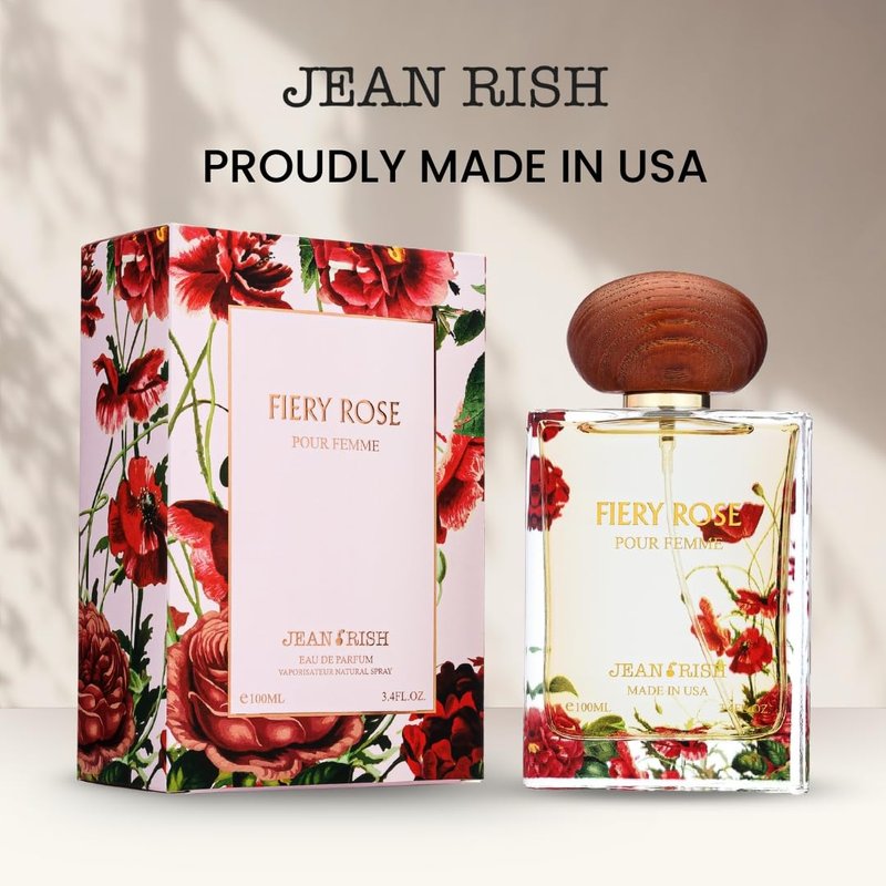 Jean Rish Fiery Rose Perfume for Women Eau De Parfum, Long-Lasting Luxury Fragrance, Made In USA - Rose, Peony, Peach, Musk, Sandalwood Scent - 100ml / 3.4 oz