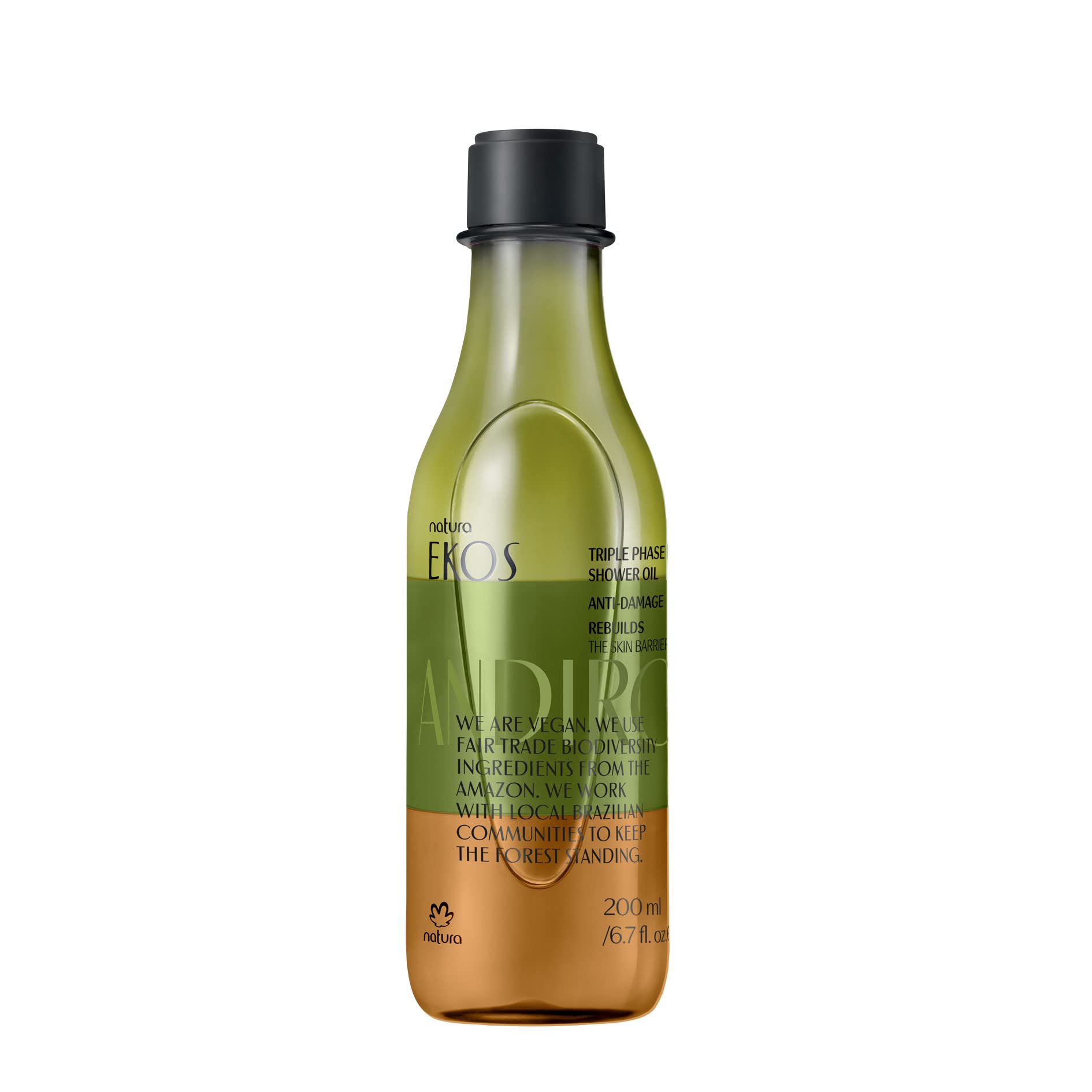 natura - Ekos Andiroba Triple Phase Shower Oil - Restorative In-Shower or Bath Body Oil - Anti-Damage - Scented - Bath Oil - Skin Moisturizer - Vegan Skin Care - Brazilian Beauty - 6.7 fl oz (200ml)