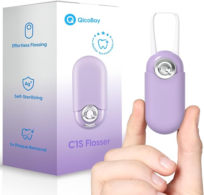 C1S Reusable Flosser Set, Auto-Restringing Flosser with Replaceable Floss Capsule, Multi-Hygiene, Portable Travel Floss, Recyclable Zero Waste, Unflavored(Dawn Purple)