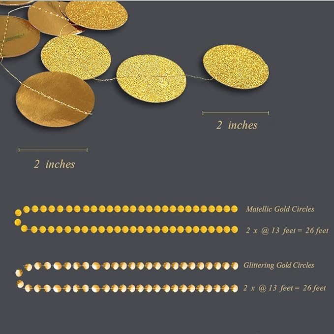 Cheerland Gold Circle Garland Gold Party Decorations Hanging Dot Banner Streamer Backdrop Decor Wedding Birthday Bday Bridal Baby Shower Bachelorette Ramadan EID Graduation New Year NY Party Supplies