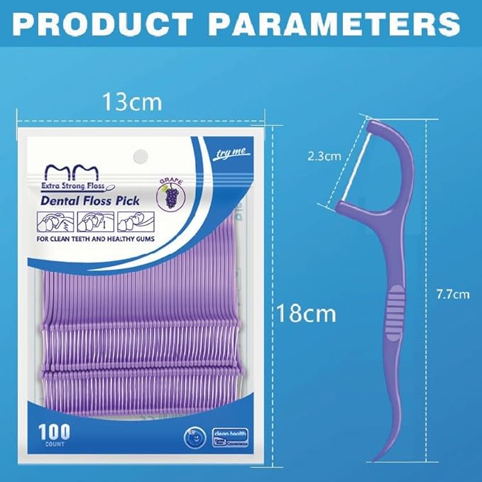 Fruit Flavored Floss，toothpicks，Cleaning Teeth，Ultra-fine Dental Floss Stick, Fight Tooth Decay and Keep Your Teeth Clean，Teeth Cleaning Tool (200 Pieces (Bagged/Single line), Grape+Orange Flavor)