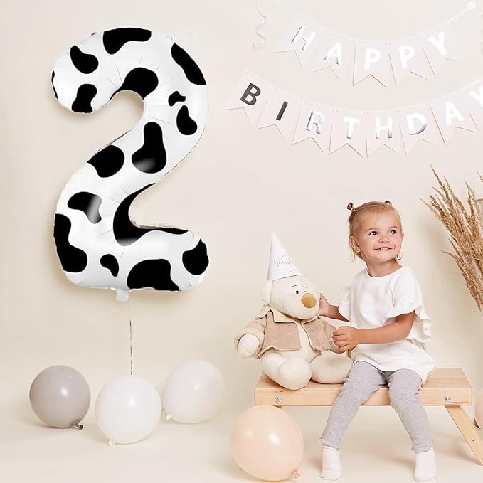 Cow Print Number Balloons, Large Foil Number 2 Balloon 40 Inch Cow Balloon for Boys Girls Birthday Decoration Cow Themed Birthday Party Decorations Farm Animal Party Supplies