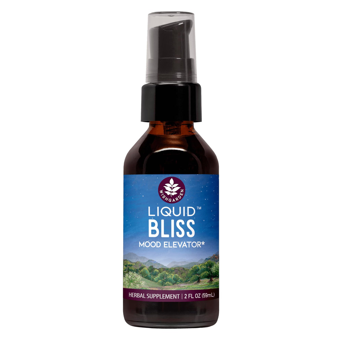 WishGarden Herbs Liquid Bliss, Mood Support Supplement, Passionflower, Cacao & Damiana, Uplifts Mood, Eases Daily Stress, Fast-Absorbing Liquid Tincture, 2 fl oz