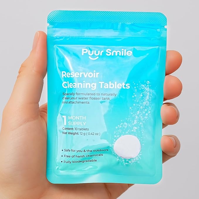 Water Flosser Reservoir Cleaning Tablets – 1 Month Supply – Deep Clean for Water Tank & Attachments – Natural Ingredients, Biodegradable, Safe & Easy to Use (10 Tablets)