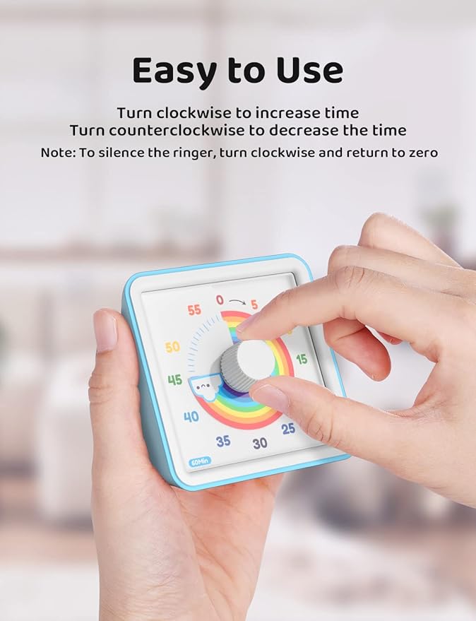 LIORQUE 60 Minute Visual Timer for Kids, Visual Countdown Timer for Classroom Office Kitchen with 'Rainbow' Pattern Design, Pomodoro Timer with Silent Operation (Batteries Included)