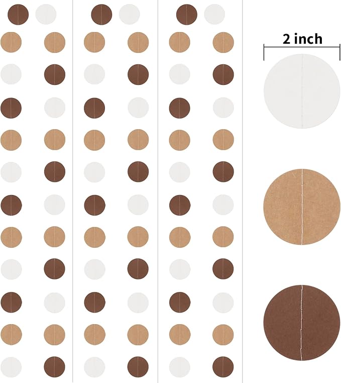 Brown Paper Garlands Hanging Circle Decoration Neutral Party Streamers, 30 Feet (Browe, Kraft, Beige)