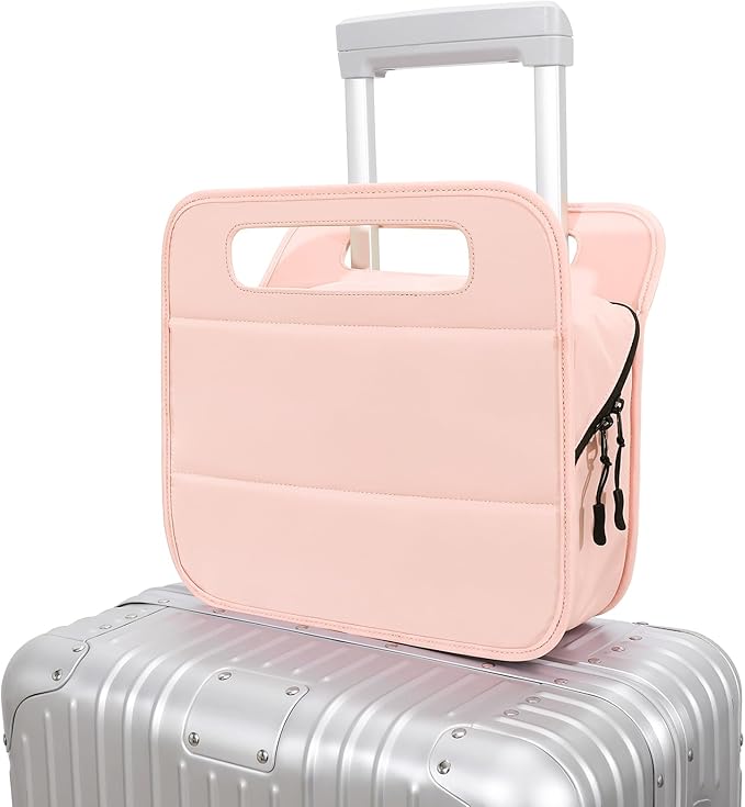 CONTAIL 13 Inch 3L 4-in-1 Travel Essentials Organizer, Small Business Handbag, Suitcase Drink Holder,Phone Tablet Holder,Airport Accessories Storage,Pink