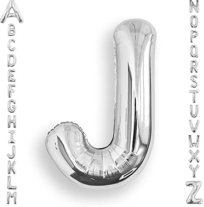 AULE 40 Inch Big Letter Balloon Silver J Large Foil Helium Alphabet Balloons A-Z for Birthday Anniversary Graduation New Year Party Decoration Supplies