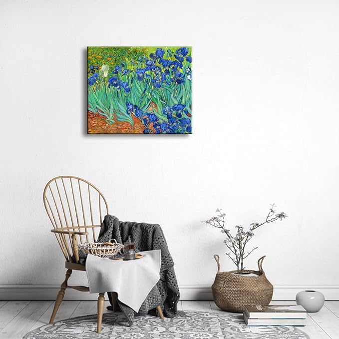 Wieco Art Irises Large Modern Gallery Wrapped Floral Giclee Canvas Print By Van Gogh Famous Blue Flowers Oil Paintings Reproduction Artwork Pictures on Canvas Wall Art for Bedroom Home Decor L