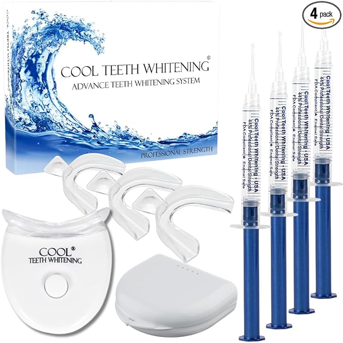 Teeth Whitening Kit 4 Syringes (3ml) New Strongest 44% Carbamide Peroxide Teeth Whitening Gel Light Trays Retainer Case Included Vegan Tooth Whitener