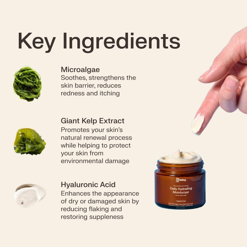 The Earthling Co. Daily Hydrating Moisturizer - Natural, Moisturizing Face Cream for AM & PM - Non-comedogenic and Fragrance-free with Hyaluronic Acid for Sensitive, Dry, and Oily Skin (2.0 fl oz)