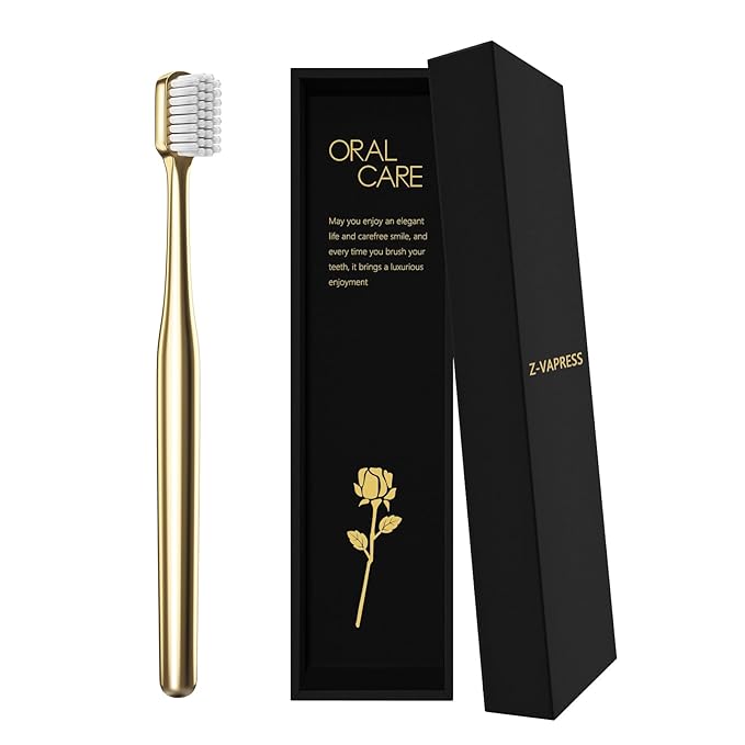 Z-VAPRESS Gold Color Toothbrush Soft Bristles Fancy Toothbrush Home Hospitality Travel Toothbrushes Luxury Gold Color Manual Toothbrushes