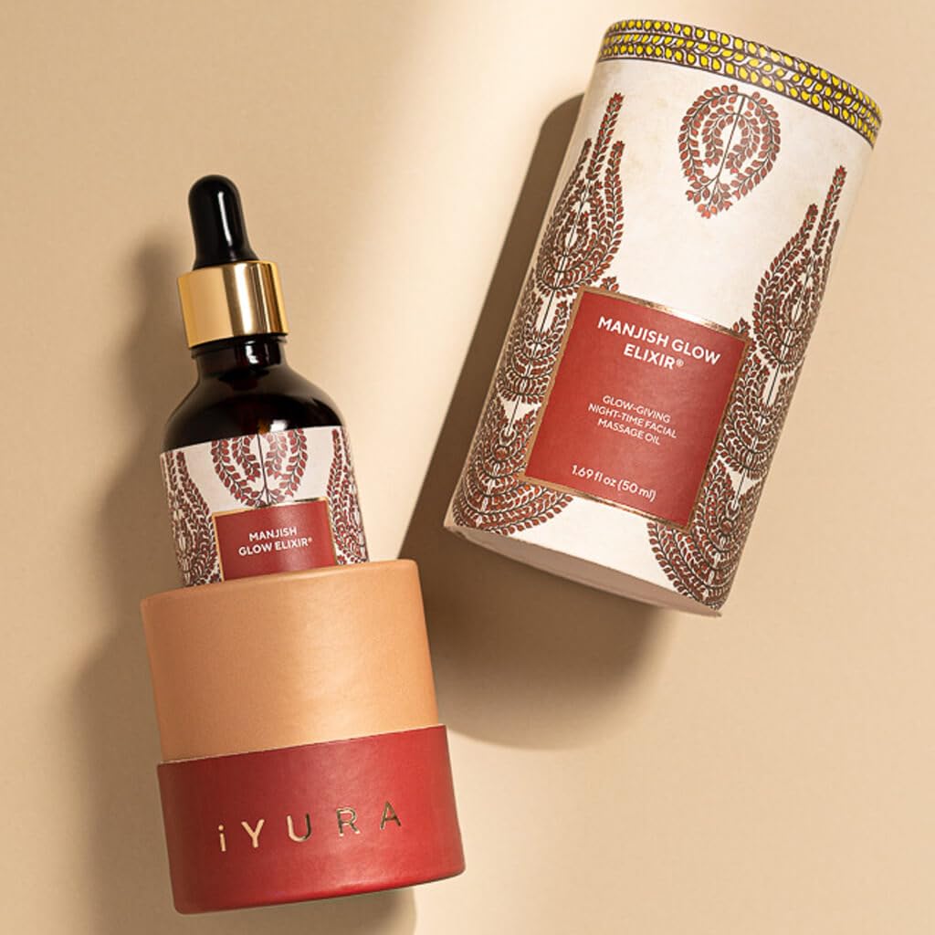 iYURA Manjish Glow Elixir - Traditional Glow-Boosting Face Moisturizer for an Instant Dewy Glow & Clear-looking skin – Lightweight, 100% Natural Nighttime Face Oil, 1.69 fl oz