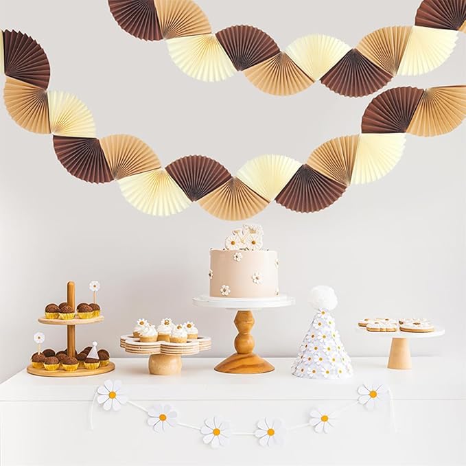 Coffee Paper Fan Garland - Paper Fan Garland Party Decorations - Perfect for Birthday Parties, Holiday Decorations, Family Gatherings, Weddings and More (Coffee)