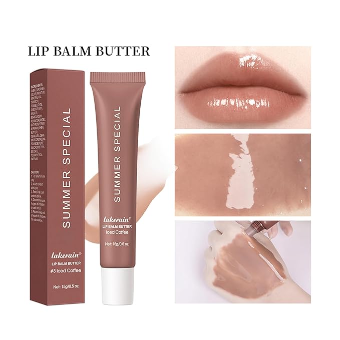 URQT Summer Special Lip Butter Balm, Hydrating, Nourishing & Softening Lip Care with Natural Oils & Fruit Extracts, Long-Lasting Moisture, Non-Sticky Shine, Soften Dry Lips Lip Care (#3 lced Coffee)