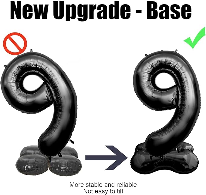 60 Inch Black Number Balloon Large Foil Number Balloons With Base，0-9 Big Number Balloons for Birthday Party Supplies Decorations