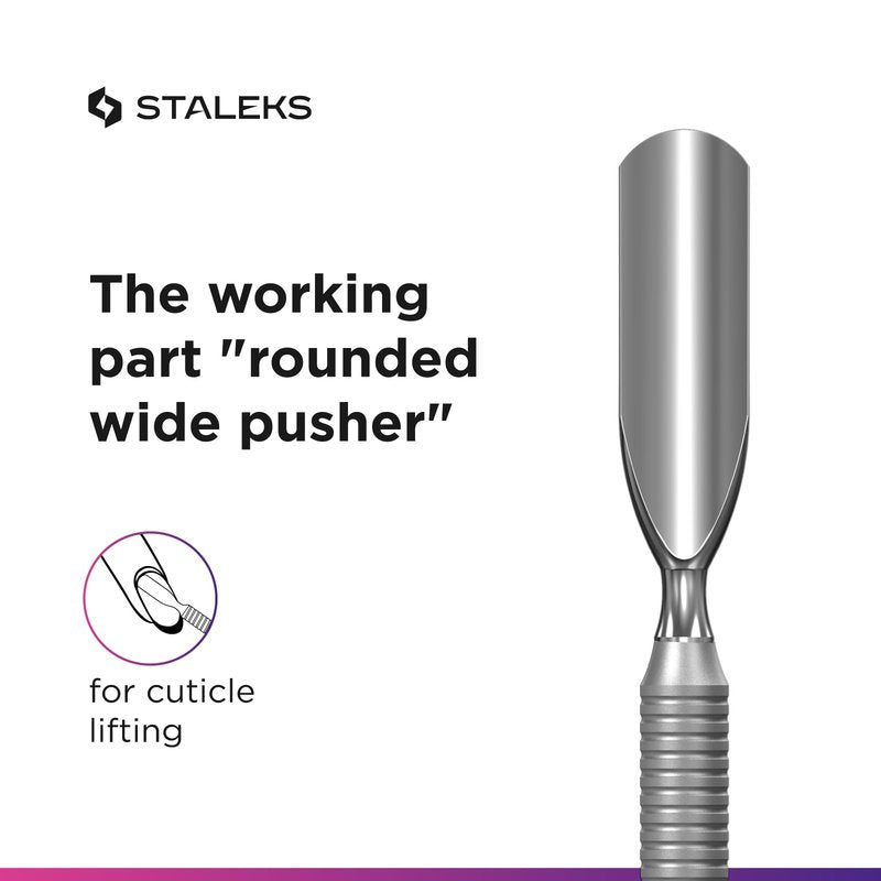 Staleks Pro Manicure Pusher SMART 51 Type 3 – Wide Cuticle Pusher and Nail Cleaner – Dual-Ended Stainless Steel Tool