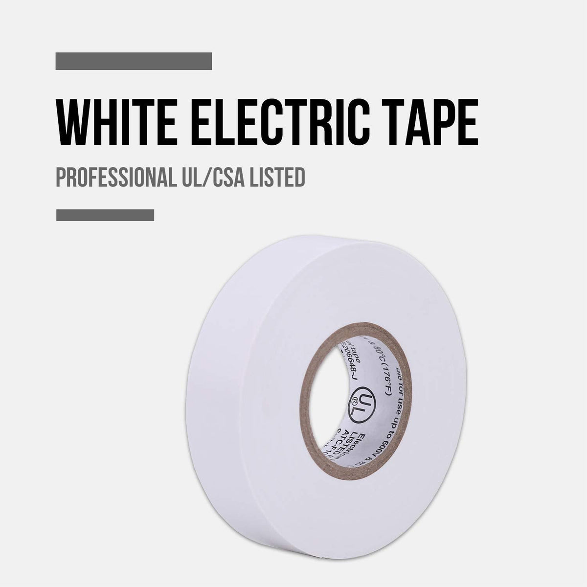Lichamp 10-Pack White Electrical Tape Waterproof, 3/4 in x 66ft, Industrial Grade UL/CSA Listed High Temp Electrical Tape Electric Super Vinyl