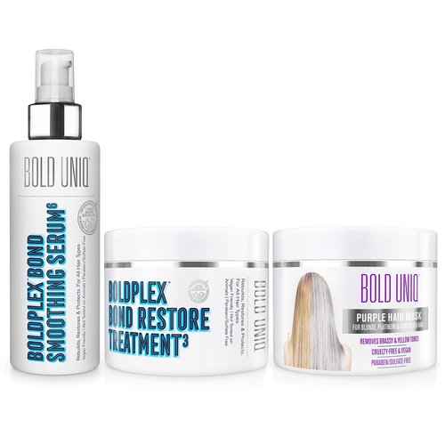 BOLD UNIQ Purple Hair Mask For Blonde, Platinum, Bleached, Silver, Gray, Ash & Brassy Hair & BoldPlex 3 Bond Restore Treatment and BoldPlex 6 Hair Serum Bundle - Cruelty Free and Vegan