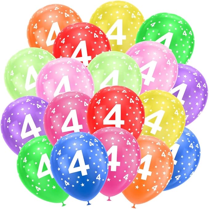 Ainiv 4th Birthday Balloons 18PCS, 12inch Numbers Printed Latex Party Balloons, 4th Anniversary Party Supplies Balloons, Numbers Balloons Decorations for Girls Boys 4 Year Old Birthday Party
