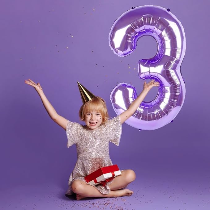 Purple Number Balloons, 40 Inch Purple Balloon 3.3 Helium Balloon 3th Birthday for 3 Years Birthday Decoration Children Girls Boys
