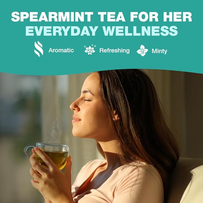 HANDPICK, Spearmint Tea Bags for PCOS relief (100 Herbal Tea Bags) |Refreshing Mint Tea | Non-GMO | Round Eco-Conscious Teabags