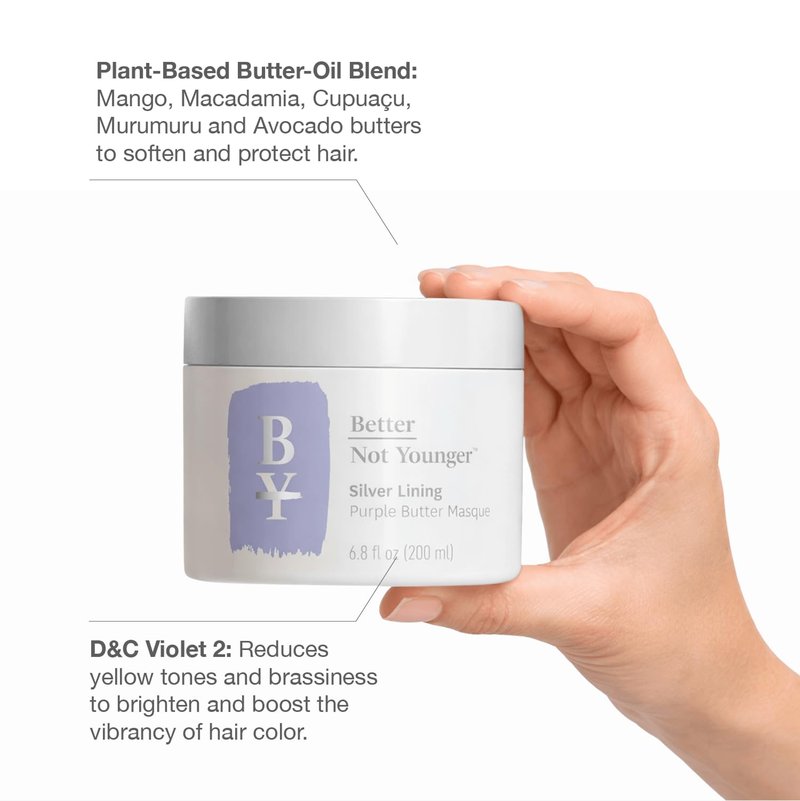 Better Not Younger Silver Lining Purple Hair Mask for Women 40+ – Deep Conditioning Treatment for Gray, Silver & Blonde Hair - Butter Mask with Plant-Based Oils – Hydrates & Neutralizes Brassiness