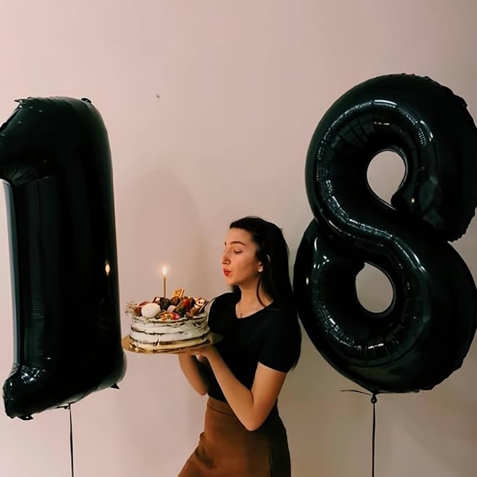Black 16th Birthday Balloons for Boys Girls, 40 Inch Big Black Mylar Foil Number 1 and 6 Balloons Self Inflating Black 16 Balloons Number for Men Women 16th Anniversary Party Decorations Supplies