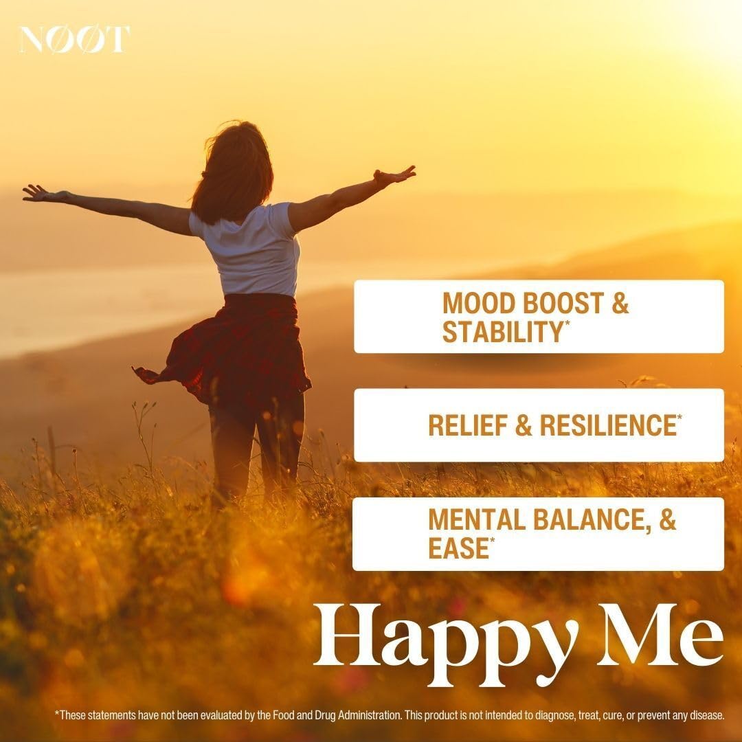 NOOT Happy Me – Natural Mood Support Supplement for Women & Men | Saffron Supplement with Rhodiola & Maca Adaptogens | Supports Calm & Emotional Balance | Vegan, Plant-Based Happy Pills | 60 Capsules