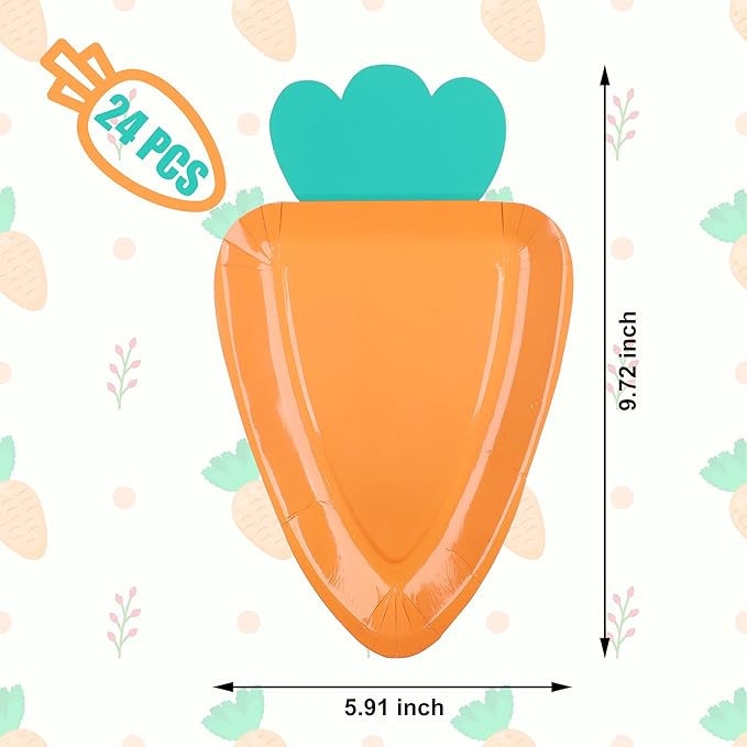 Augisteen 24 PCS Easter Paper Plates Carrot Shape Disposable Plates Easter Spring Party Dessert Plate Cute Paper Plate for Holiday Party Supplies Home Dining Table Decor