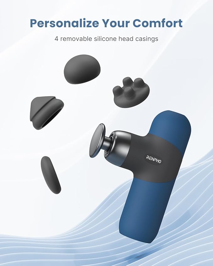RENPHO Mini Thermal Massage Gun with Heat, Valentines Birthday Gifts for Women Men, Portable Deep Tissue Percussion Massager, Color Silicone Sleeves Travel Size with Carry Case, Aegean Blue
