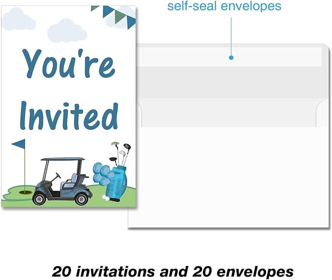 Soiceu Blue Golf 1st Birthday Party Invitations with Envelopes Set of 20 Par-Tee Golf First Birthday Invites Fill in Blank