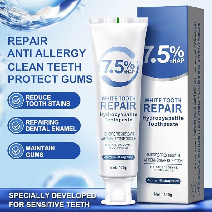 2 Pcs 7.5% Hydroxyapatite Toothpaste for Advanced Enamel Protection and Tooth Strengthening, Gentle and Effective Formula Fresh Breath Suitable for Sensitive Teeth.