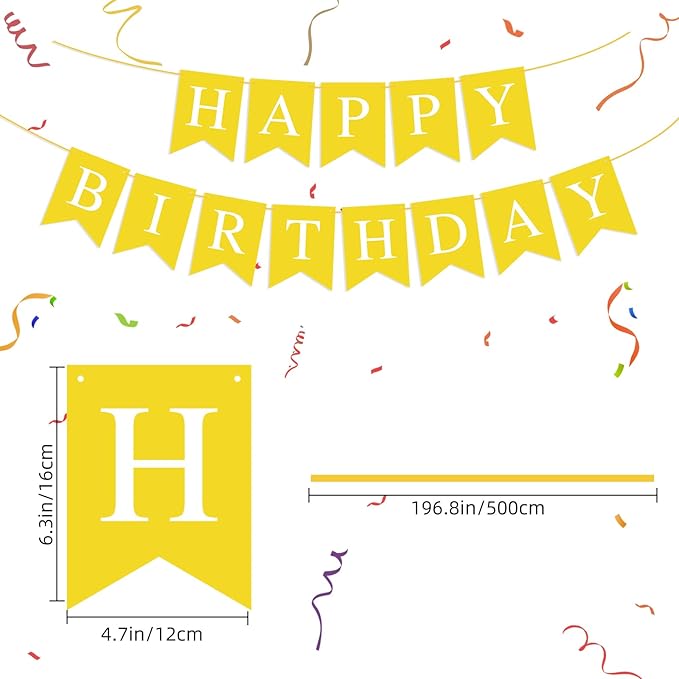 Yellow Birthday Banner Sign Happy Birthday Bunting Banner Garland for Kids Girl Woman Tea Party Decorations