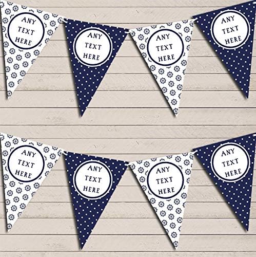 Navy Blue Nautical Seashore Sailing Polka Dot Personalized Birthday Party Bunting - Hanging Party Decoration - Birthday Party Banner Garland | Decorative Party Supplies