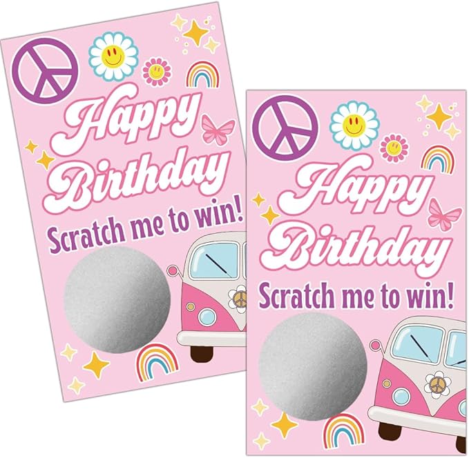Haizct 50 Pack Happy Birthday Scratch Off Cards, 70's Retro Scratch Tickets for 18th 19th 21st 50th Birthday Party, Lottery Group Game Raffle Tickets for Retro Tea Party Bridal Shower Baby Shower