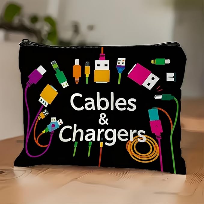 Black Small Bag for Women Men Charger Colorful Travel Pouch Kit with Zipper Bag Storage Cables Supplies for Family Friend Worker Accessories