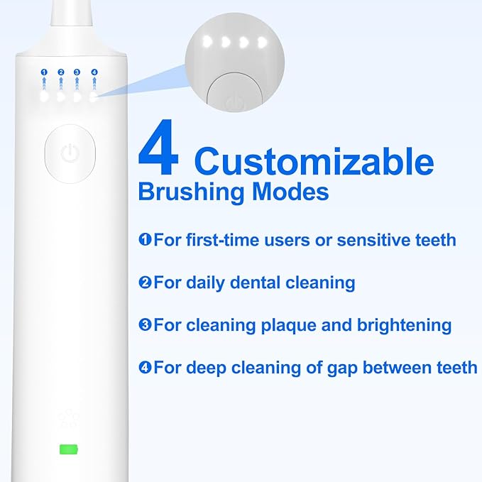 Rotating Electric Toothbrush for Adults, Rechargeable Sonic Electric Toothbrush with 2 Min Smart Timer, 4 Brushing Modes, Travel-Friendly with 2 Brush Heads, 40000VPM Motor