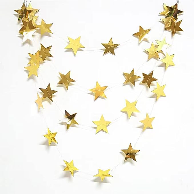 Yzurbu Gold Star Garland, 78 Feet Double Side Hanging Sparkly Paper Star Banner Decorations for Birthday Wedding Engagement Baby Shower Christmas Holiday Party