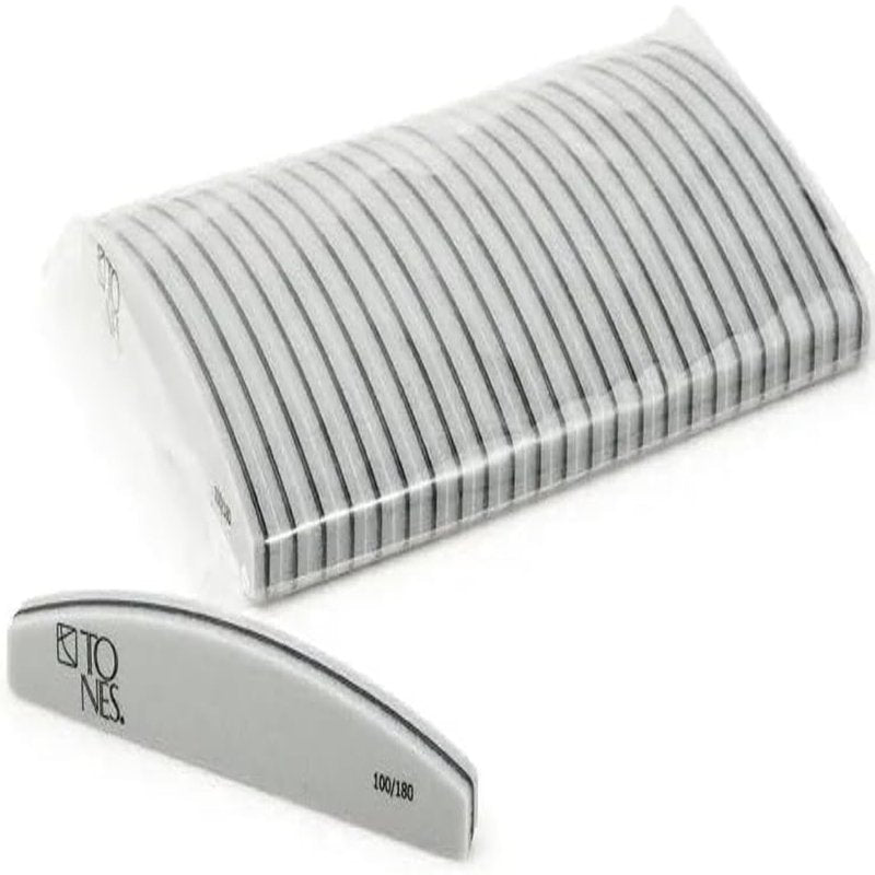 TONES 10pcs Professional Nail Buffer 100/180 - Double Sided Fingernail Files Ergonomic Emery Boards for Natural Acryliuc Gel Nails, Perfect Shaper for Pedicure & Manicure or DIY Nails at Home