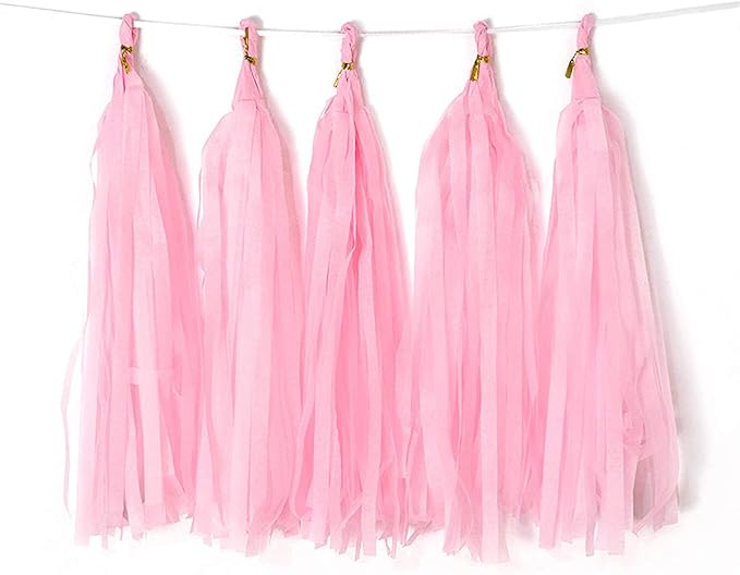 Pink Tissue Paper Tassel DIY Hanging Paper Decorations Party Garland for Parties, Weddings, Festivals, Baby Showers - 20PCS (25cm)