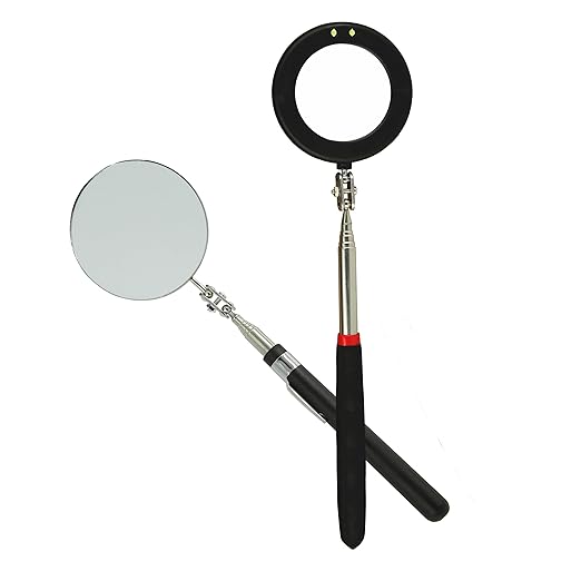 Telescopic Inspection Circular Mirror with 2 LED, Inspection Mirror on a Stick, Inspection Mirror for Extension Pole, Used for Automobiles, 50mm/85mm Large Circular Mirror with Pen Buckle