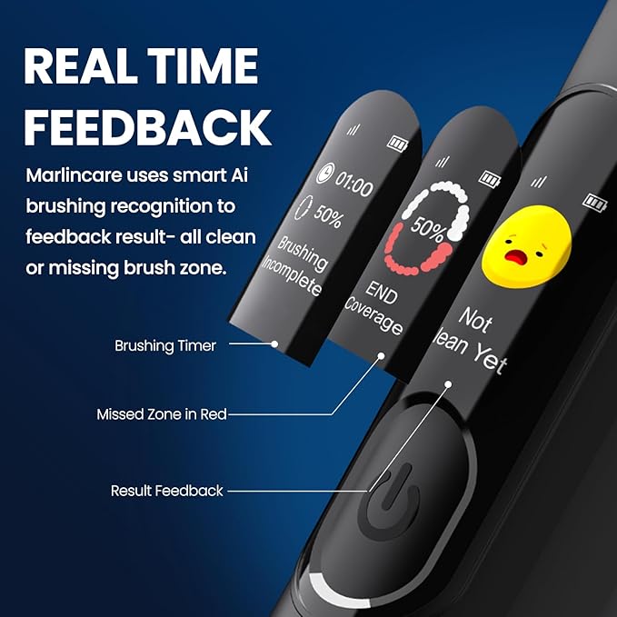 Electric Toothbrush, Sonic Toothbrush for Adults Teens with Pressure Sensor, AI Zone Cleaning Tracking, 5 Modes & 3 Intensities, 180 Days Battery Life, 4 Brush Heads with Travel Case, Black