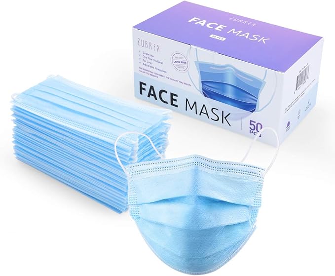 50 Pcs Disposable 3 Ply Safety Face Mask for Protection - with Nanofiber Lining Elastic Earloops, Lightweight Breathable Protective Anti-Dust Facial Masks Health School Office
