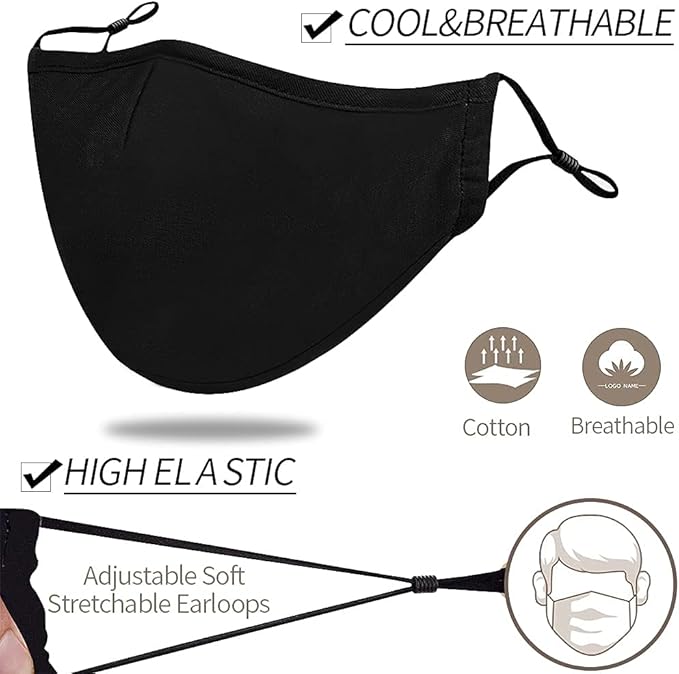 Black Reusable Breathable Cloth Face Protection，Adjustable Washable Male and Women Fashion Face Protection Cover