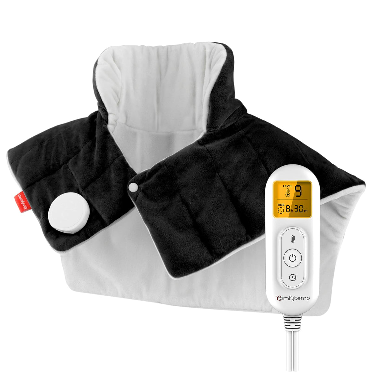 Comfytemp Heating Pad for Neck and Shoulders and Back, 2.6lb Weighted Electric Heating Pads, Large Heated Wrap, 9 Heat Settings & 11 Timer, Valentines Birthday Gifts for Women Men Mom Dad, Black