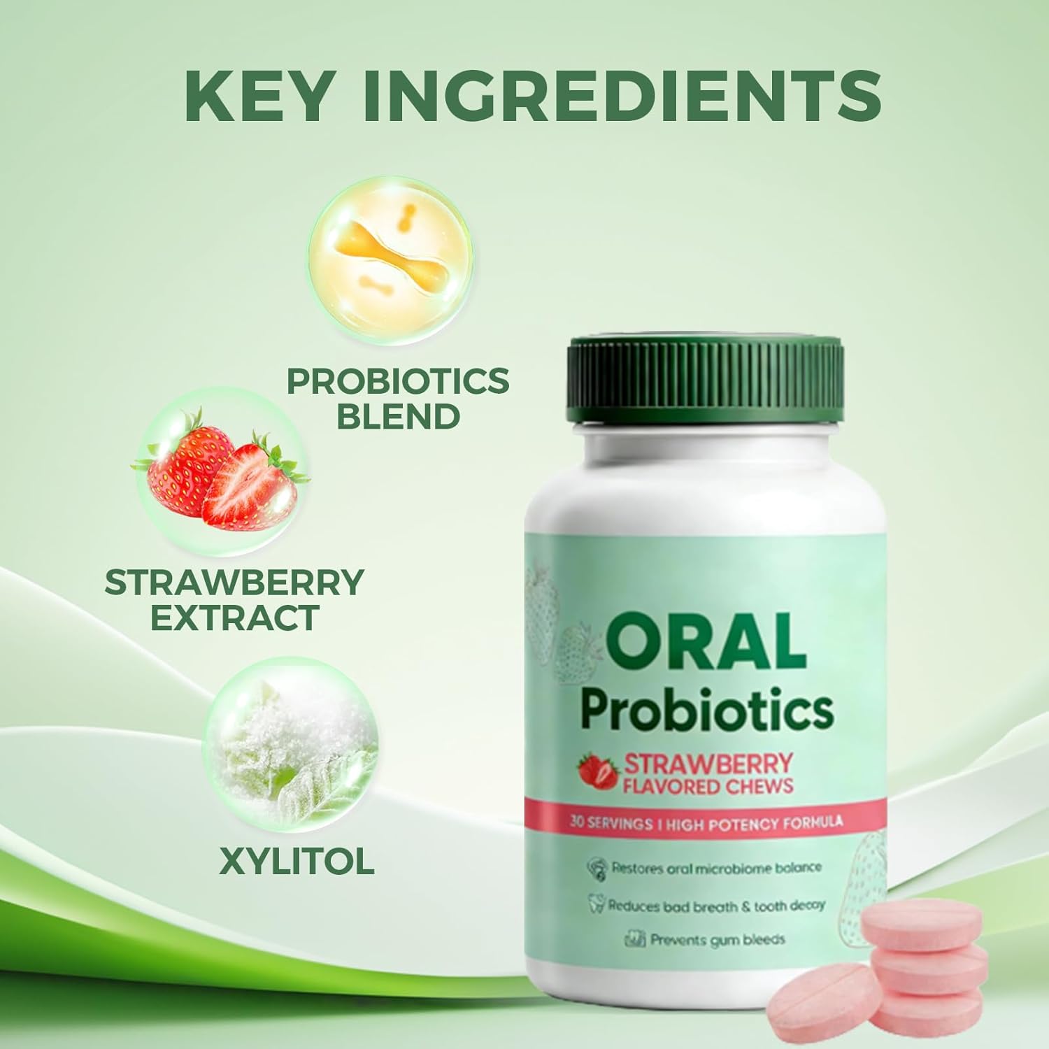 Oracare Oral Defence – Strawberry Chewable Probiotic Supplement for Microbiome Balance, Fresh Breath, Gum Health & Daily Hygiene Support, 30 Servings