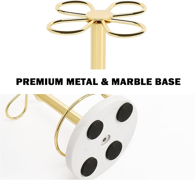 HarJue Toothbrush Holder Stand for Bathroom, Metal Toothbrush Organizer with Marble Base, Toothbrush Storage Collection for Family, Suitable for Home Hotel Countertop Vanity (Small, Gold)