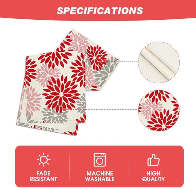 Artoid Mode Red Pink Dahlia Floral Pinnata Christmas Table Runner, Valentine Summer Kitchen Dining Table Decoration for Home Party Decor 13x90 Inch